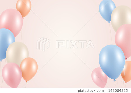 Balloon Border Background, 3d Vector Illustration. Pastel Color Festive Corner Frame with Pink Blue and Beige Balloons for Birthday Party Banner, Invitation, Baby Shower, Celebration Balloon Border Background, 3d Vector Illustration. Pastel Color Festive Corner Frame with Pink Blue and Beige Balloons for Birthday Party Banner, Invitation, Baby Shower, Celebration 142084225