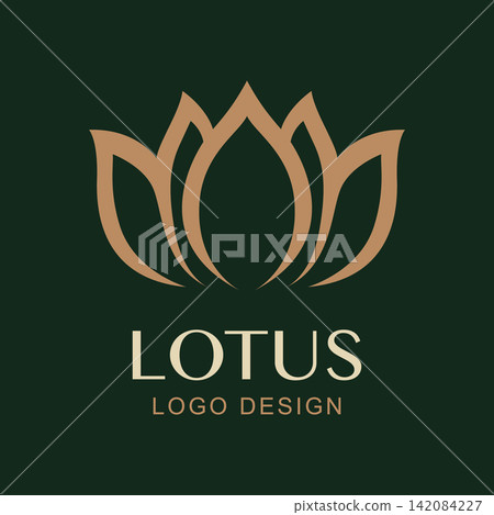 Vector Simple Lotus Logo Design. Minimal Luxury Flower Symbol for Spa, Wellness, Yoga, Beauty Brand, Natural Cosmetics, Health, Meditation Studios. Gold Lotus Symbol Vector Simple Lotus Logo Design. Minimal Luxury Flower Symbol for Spa, Wellness, Yoga, Beauty Brand, Natural Cosmetics, Health, Meditation Studios. Gold Lotus Symbol 142084227