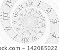 A clock face forming a swirling tunnel image; time travel; 3D illustration 142085022