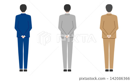 A set of photos showing a businessman from behind: full body, suit, hands clasped. 142086366