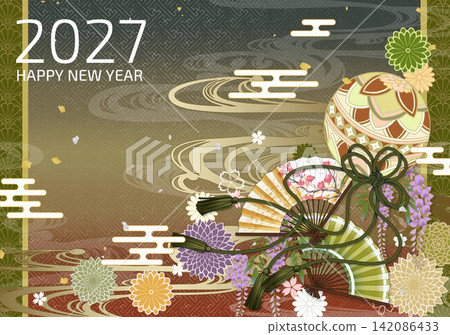 日式現代新年賀卡模板 142086433