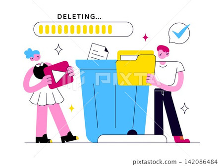 Delete Vector Illustration Featuring Digital File Removal, Trash Bin, Unwanted Documents, Data Erasure, and Cleanup Process Delete Vector Illustration Featuring Digital File Removal, Trash Bin, Unwanted Documents, Data Erasure, and Cleanup Process 142086484