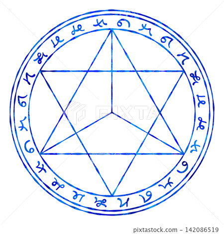 一個簡單的手繪風格魔法陣(藍色) 一個簡單的手繪風格魔法陣(藍色) 142086519