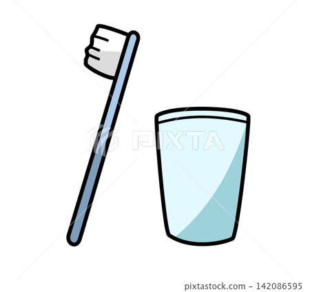 A set of simple toothbrush and cup illustrations. A set of simple toothbrush and cup illustrations. 142086595