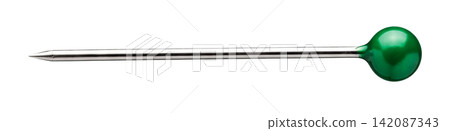 Close up green sewing pin element Close up green sewing pin element 142087343