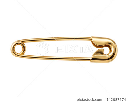 Isolated gold safety pin element Isolated gold safety pin element 142087374