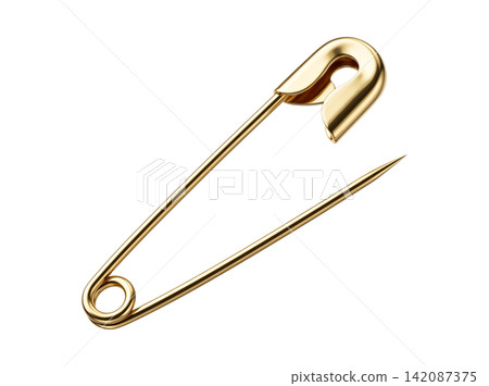 Opened gold safety pin element design Opened gold safety pin element design 142087375