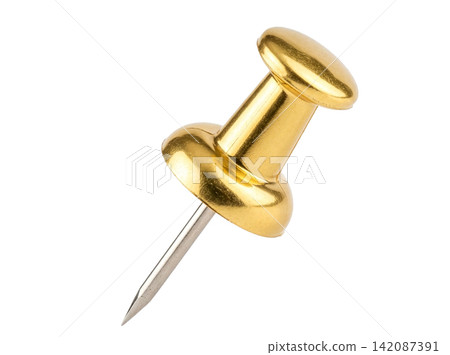 Isolated single gold thumbtack element Isolated single gold thumbtack element 142087391