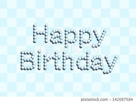 Happy Birthday logo, cute light blue checkered background Happy Birthday logo, cute light blue checkered background 142087584