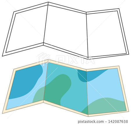 Folded Paper Map Vector Illustration in Color and Outline Folded Paper Map Vector Illustration in Color and Outline 142087638