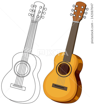 Acoustic Guitar Vector Illustration in Color and Line Art Style Acoustic Guitar Vector Illustration in Color and Line Art Style 142087647