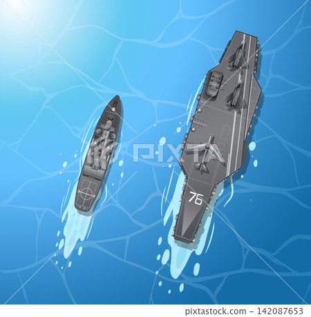 Aerial View Vector Illustration of Naval Fleet with Aircraft Carrier and Destroyer Aerial View Vector Illustration of Naval Fleet with Aircraft Carrier and Destroyer 142087653