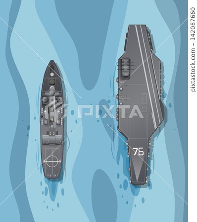 Top View Vector Illustration of Aircraft Carrier and Destroyer Naval Fleet Top View Vector Illustration of Aircraft Carrier and Destroyer Naval Fleet 142087660