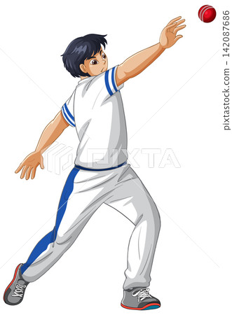 Anime Style Vector Illustration of a Young Male Cricket Player Catching Ball Anime Style Vector Illustration of a Young Male Cricket Player Catching Ball 142087686