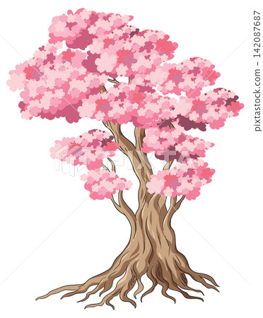 Vector Illustration of a Blooming Pink Cherry Blossom Tree Vector Illustration of a Blooming Pink Cherry Blossom Tree 142087687
