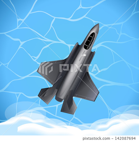 Stealth Fighter Jet Flying Through Blue Sky and White Clouds Stealth Fighter Jet Flying Through Blue Sky and White Clouds 142087694