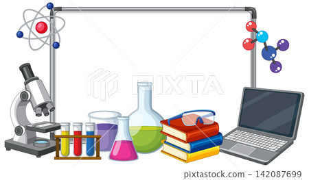 Science Education Frame with Microscope Laptop and Laboratory Equipment Science Education Frame with Microscope Laptop and Laboratory Equipment 142087699