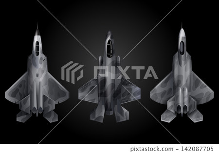 Military Stealth Fighter Jets in Gray Camouflage Top View Vector Military Stealth Fighter Jets in Gray Camouflage Top View Vector 142087705