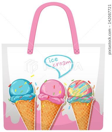 White Tote Bag with Colorful Ice Cream Cone Graphic Illustration White Tote Bag with Colorful Ice Cream Cone Graphic Illustration 142087721