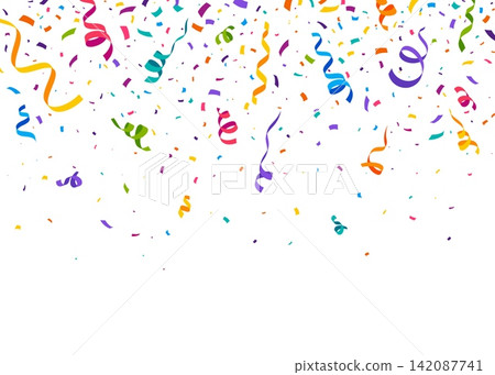 Cartoon carnival confetti ribbons background for birthday party, anniversary and fiesta event bg. Fair carnival confetti or festive falling color paper streamer firework explosion for gift surprise Cartoon carnival confetti ribbons background for birthday party, anniversary and fiesta event bg. Fair carnival confetti or festive falling color paper streamer firework explosion for gift surprise 142087741
