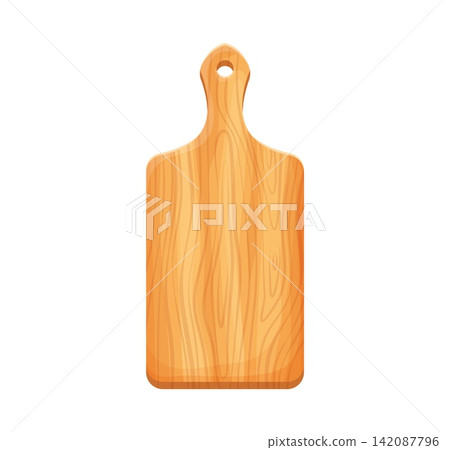 Cartoon wooden kitchen chopping board or cutting board utensil for food preparation and cooking. Rectangular chopping board with arrow handle or cutting board icon with tree texture of wood block Cartoon wooden kitchen chopping board or cutting board utensil for food preparation and cooking. Rectangular chopping board with arrow handle or cutting board icon with tree texture of wood block 142087796