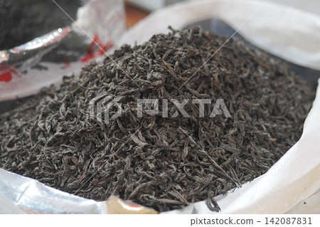 Dried tea leaves on display in a market in the afternoon 142087831
