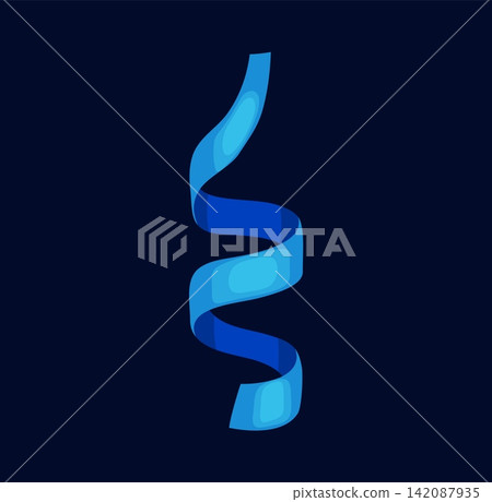 Cartoon Christmas blue streamer ribbon, festive holiday decoration for party celebration, long curly serpentine. Isolated shiny glossy and New Year decor. Bright wavy strip, smooth spiral twist Cartoon Christmas blue streamer ribbon, festive holiday decoration for party celebration, long curly serpentine. Isolated shiny glossy and New Year decor. Bright wavy strip, smooth spiral twist 142087935