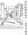 A sketch of the cloister of the Santa Chiara Church in Naples, Italy. 142088703