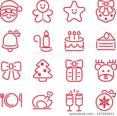 Christmas icons, pictograms, decorations, cute line art, illustrations, design materials, set. Christmas icons, pictograms, decorations, cute line art, illustrations, design materials, set. 142088833