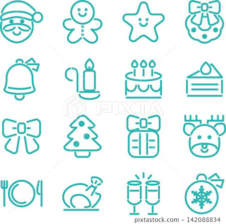 Christmas icons, pictograms, decorations, cute line art, illustrations, design materials, set. Christmas icons, pictograms, decorations, cute line art, illustrations, design materials, set. 142088834