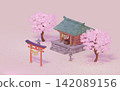 A shrine in spring when cherry blossoms are in bloom 142089156