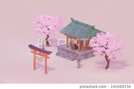 春天櫻花盛開時,神社的景色美不勝收。 春天櫻花盛開時,神社的景色美不勝收。 142089156
