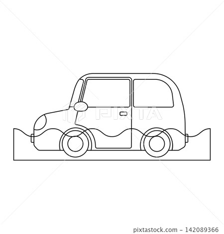 浸沒在水中的乘用車的線描圖 浸沒在水中的乘用車的線描圖 142089366