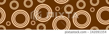 A decorative horizontal banner featuring a repeating pattern of concentric circles in shades of brown and beige. Ideal for modern backgrounds and stylish graphic design projects. A decorative horizontal banner featuring a repeating pattern of concentric circles in shades of brown and beige. Ideal for modern backgrounds and stylish graphic design projects. 142091354
