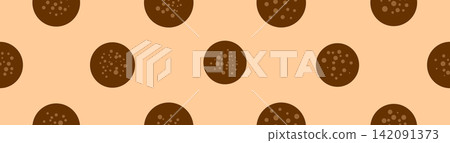 A cute horizontal banner featuring a seamless repeating pattern of large brown chocolate cookies with little sprinkles on a soft beige background. Ideal for food designs. A cute horizontal banner featuring a seamless repeating pattern of large brown chocolate cookies with little sprinkles on a soft beige background. Ideal for food designs. 142091373