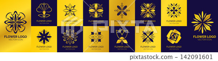 Logo geometric flower. Floral ornament. Lotus gold line. Luxury icon. Premium elegant symbol for beauty for yoga, spa labels. Leaf sign decorative emblems. Vector emblem nature garish isolated design Logo geometric flower. Floral ornament. Lotus gold line. Luxury icon. Premium elegant symbol for beauty for yoga, spa labels. Leaf sign decorative emblems. Vector emblem nature garish isolated design 142091601