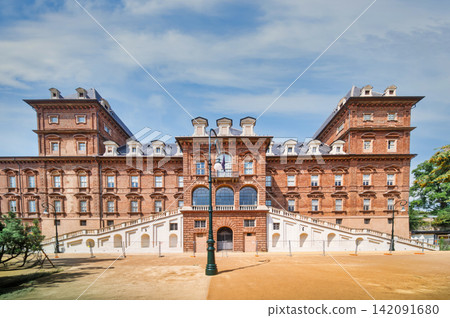 Front view of Castello del Valentino historic building in Turin Italy 142091680