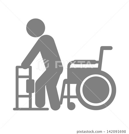 Handrail with knee pad (for standing up) / Pictogram for independent living support and welfare living environment (black/gray) Handrail with knee pad (for standing up) / Pictogram for independent living support and welfare living environment (black/gray) 142091698