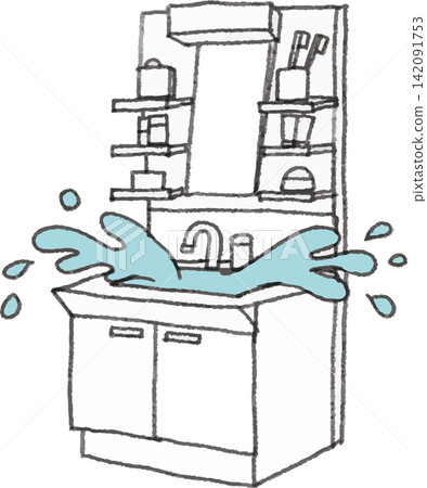 Illustration of water flooding and backing up from a sink drain (flood, heavy rain, sewage backflow, disaster prevention, 2 colors) Illustration of water flooding and backing up from a sink drain (flood, heavy rain, sewage backflow, disaster prevention, 2 colors) 142091753