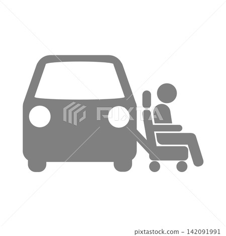 Welfare vehicle (side seat type) / Pictogram for independent living support and welfare housing environment (black/gray) Welfare vehicle (side seat type) / Pictogram for independent living support and welfare housing environment (black/gray) 142091991