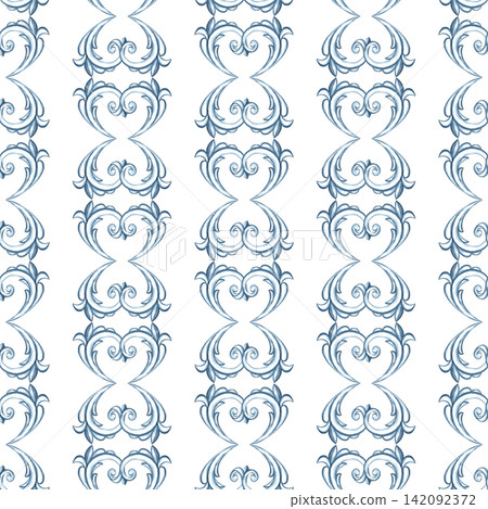 A seamless pattern with a decorative blue ornament in the Baroque style. Hand drawn watercolor illustration. Perfect for textiles, tablecloths and curtains, for prints, backgrounds, wallpaper and more A seamless pattern with a decorative blue ornament in the Baroque style. Hand drawn watercolor illustration. Perfect for textiles, tablecloths and curtains, for prints, backgrounds, wallpaper and more 142092372