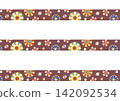 Japanese-style seamless colorful floral border material [hand-drawn] white background, transparent background, with copy space 142092534
