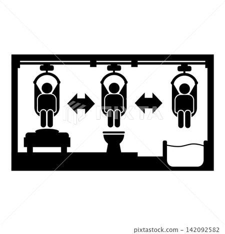 Rail-type ceiling-mounted lift / Pictogram for independent living support and welfare housing environment (black/gray) Rail-type ceiling-mounted lift / Pictogram for independent living support and welfare housing environment (black/gray) 142092582