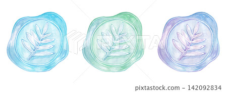 Light blue sealing stamp, watercolor illustration Light blue sealing stamp, watercolor illustration 142092834