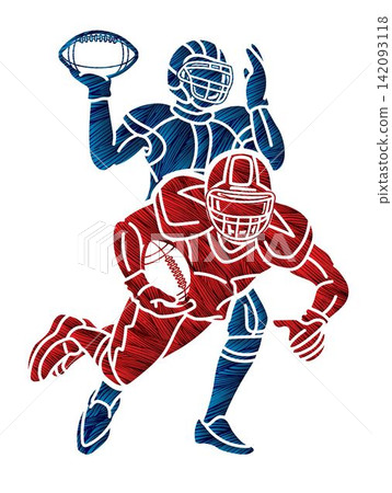 American Football Sport Team Players Mix Action Cartoon Graphic Vector 142093118