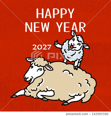 綿羊新年賀卡設計,方形,紅色(2027年款可選) 綿羊新年賀卡設計,方形,紅色(2027年款可選) 142093380