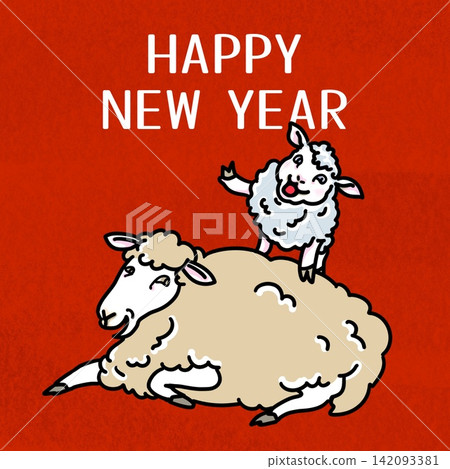 綿羊新年賀卡設計,方形,紅色(2027年不適用) 綿羊新年賀卡設計,方形,紅色(2027年不適用) 142093381