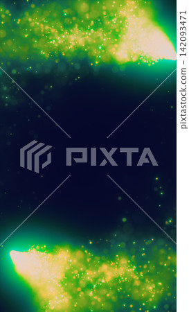 Glowing green and golden particles form luminous borders around a dark central copy space, creating a magical abstract energy background. Glowing green and golden particles form luminous borders around a dark central copy space, creating a magical abstract energy background. 142093471