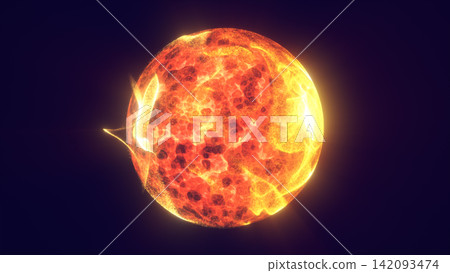 Fiery orange holographic energy sphere with molten plasma texture, glowing particles, and radiant futuristic atmosphere. Fiery orange holographic energy sphere with molten plasma texture, glowing particles, and radiant futuristic atmosphere. 142093474