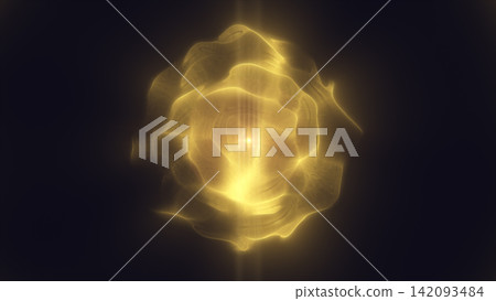 Abstract golden glowing energy orb with translucent fluid waves, soft plasma texture, and dark cinematic background. Abstract golden glowing energy orb with translucent fluid waves, soft plasma texture, and dark cinematic background. 142093484